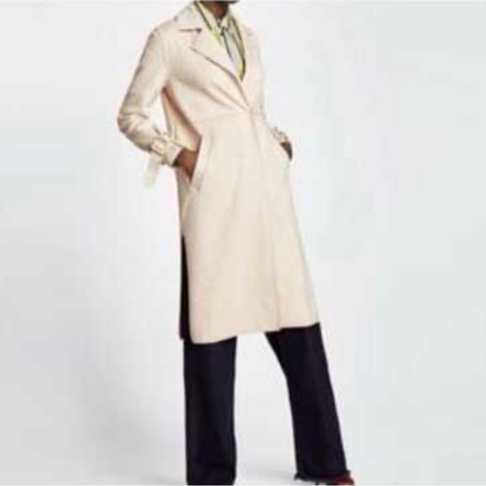 Zara Beige Beige Faux Suede Trench Coat Size Small